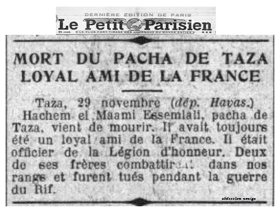  باشا تازة هاشم المدني السملالي نونبر 1928 - تازة بريس - Tazapress